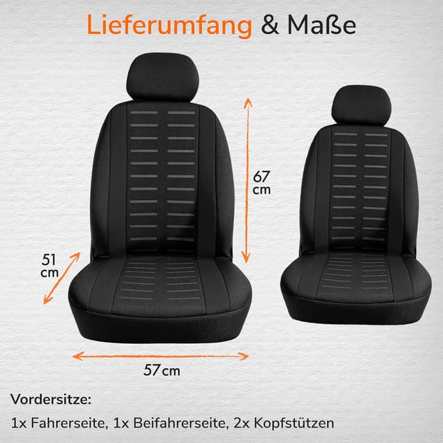 Detalle 2 de Upgrade4cars Autositzbezüge Set für die Vordersitze (Version 2026) – Universal in Schwarz