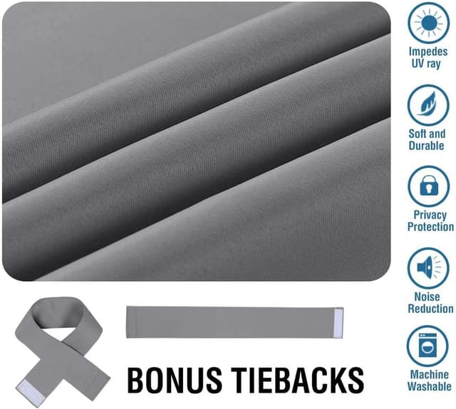 Detalle de BellaHills Blackout Thermal Insulated Pencil Pleat Curtains (Grey) – 2 Panels, 46 x 54 Inch