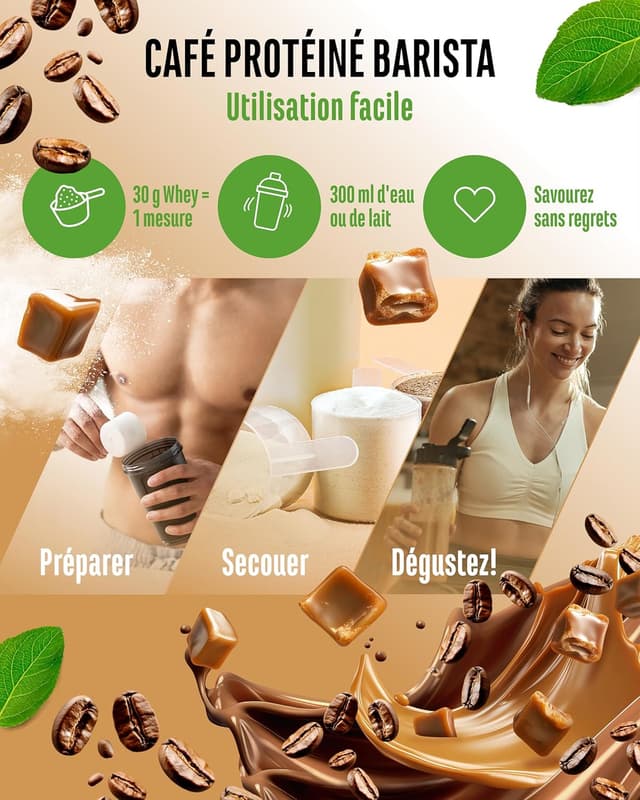 Detalle de Vit4ever Barista Protein Coffee Caramel Brew (908 g) – café protéiné crémeux au caramel, jusqu’à 20 g de protéines