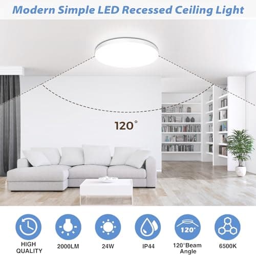 Detalle 2 de Swoieltr plafón LED de techo 24W, 2000 lm, IP44 y 6500K (Ø28 cm)