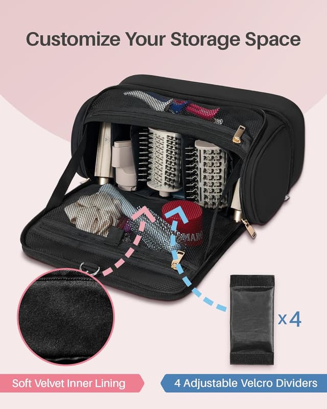 Detalle de Noldena Hänge-Haartrocknertasche für Dyson Airwrap und Shark FlexStyle – wasserabweisender Organizer mit Trennwand, schwarz