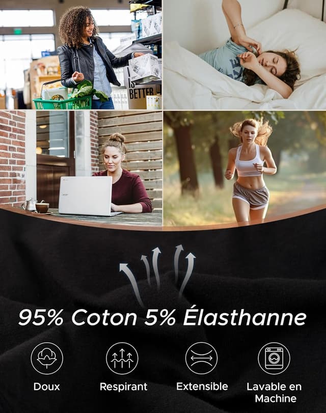 Detalle de INNERSY lot de 6 culottes femme en coton stretch, taille basse douce et respirante