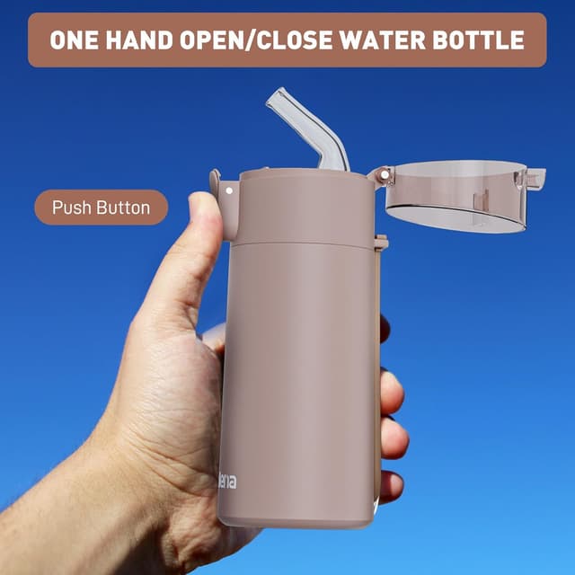 Detalle de Exllena Small Water Bottle 150ml with Straw (Small Flask) – Leak-Proof One-Hand Lid