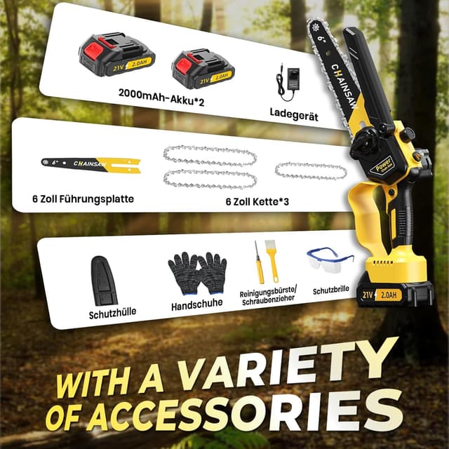 Detalle 2 de Mini Akku-Kettensäge 6 Zoll 1000 W