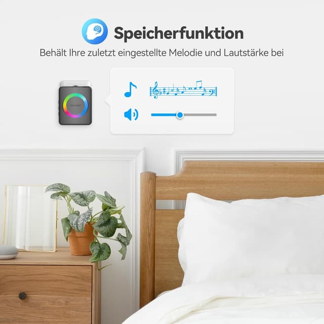 Detalle de TECKNET Funkklingel Set mit 600 m Reichweite, IP65 und Plug-In-Empfänger (1 Sender, 1 Empfänger, Klingelknopf)