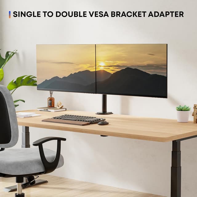 Detalle de Dual Monitorhalterung Adapter für 13–27 Zoll Monitore (VESA 75x75/100x100) bis 10 kg pro Arm