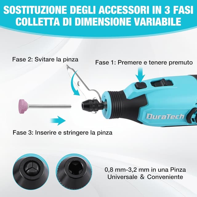 Thumbnail 3 de DURATECH Strumento Multifunzione ricaricabile con 118 accessori, 7 velocità e 35.000 giri/min