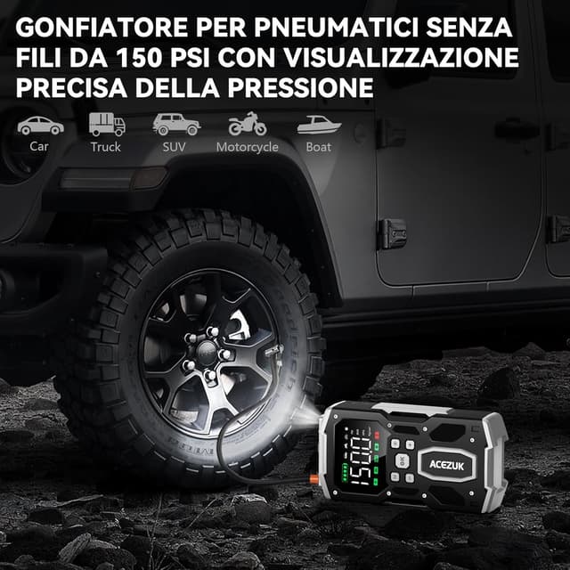 Detalle de ACEZUK Avviatore Batteria Auto 12V 8000A con compressore 150 PSI e display 3,4