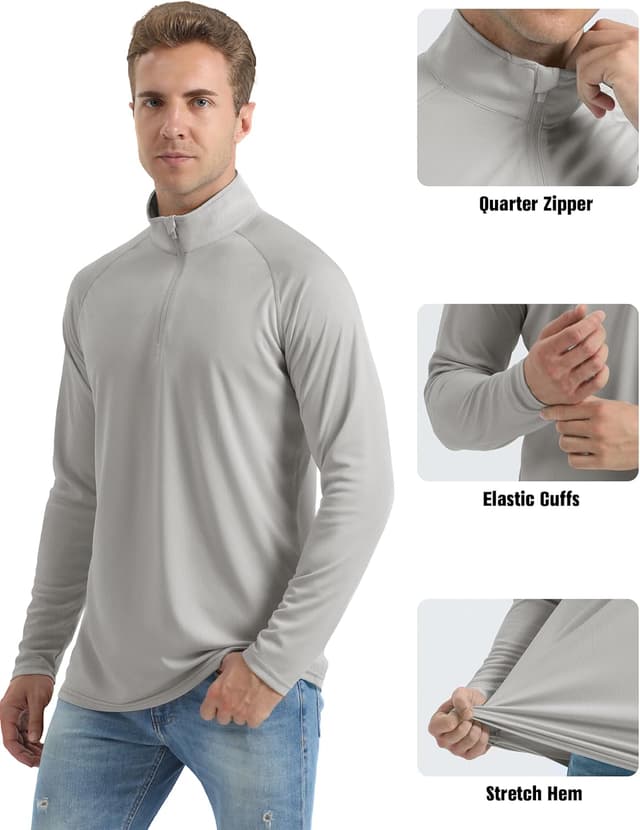 Detalle de MAGCOMSEN Men’s Long Sleeve Sun Shirt UPF 50+ 1/4 Zip Rash Guard Tee (Polyester)