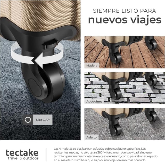 Thumbnail 5 de tectake Juego de 4 Maletas Rígidas ABS champán