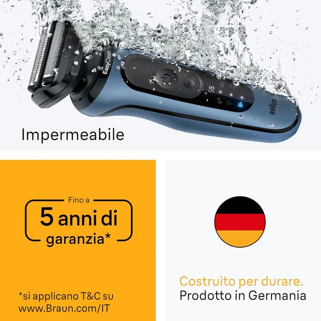 Detalle 2 de Braun Serie 5 Rasoio Elettrico Barba Wet&Dry 52-A1820SI Azzurro (senza fili) con +2 accessori