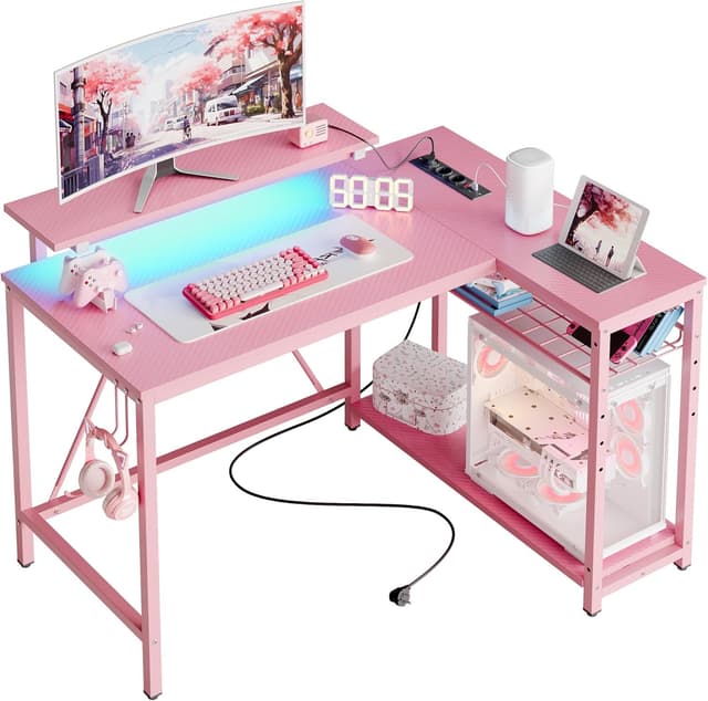 Thumbnail 4 de Bestier 147CM L Shaped Gaming Desk con luci LED 1500W