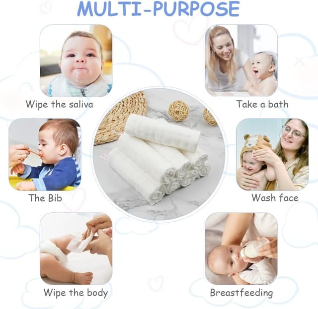 Thumbnail 6 de Aolso Mussole Neonato in cotone 8 asciugamani 30x30 cm bianco