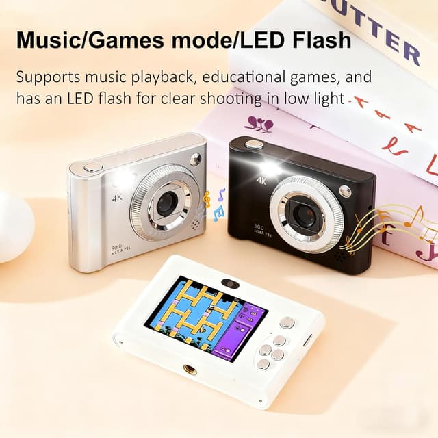 Detalle de Digital Camera with Dual Screen (2.4-inch front & rear) – 1080P FHD / 44MP, 16X Zoom, anti-shake, 32GB card (Black)