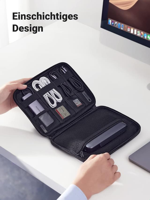 Detalle de UGREEN Reise-Organizer Tasche für Kabel, Powerbank & Zubehör (Elektronik Case, Nylon/EVA)