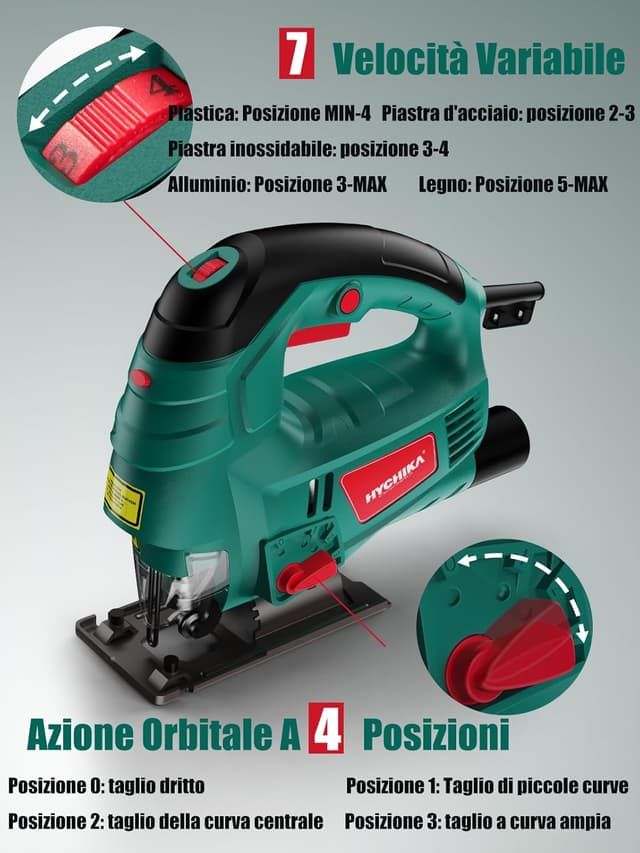 Detalle 2 de HYCHIKA Seghetto alternativo 800W 110 mm di taglio 🛠