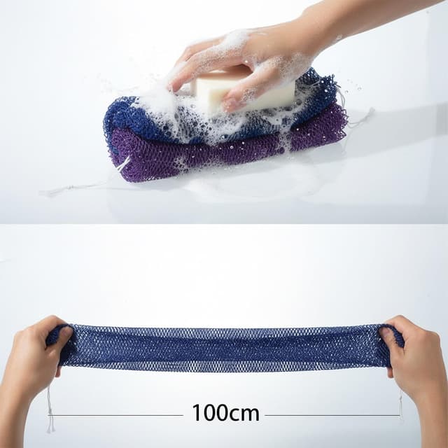 Detalle de Lanjue African Bath Sponge Exfoliating Net (2 Pack) – Stretchable nylon body sponge for shower & travel