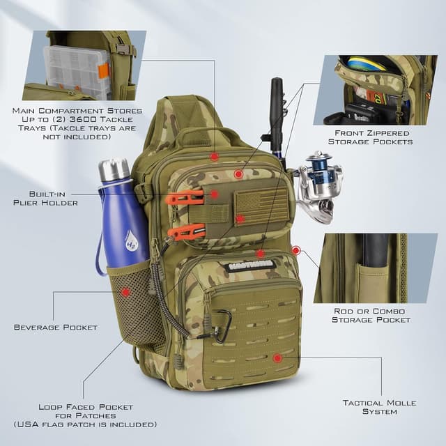 Detalle 2 de KastKing BlowBak Tactical Sling Tackle Bag (Lightweight Fishing Backpack Storage)