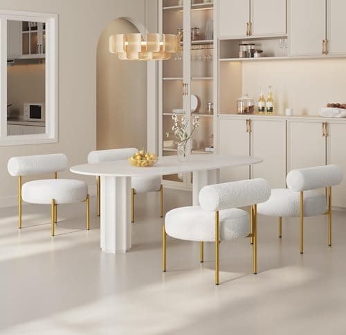 Detalle 2 de Yaheetech silla de comedor tapizada estilo relax en bouclé blanco (capacidad hasta 136 kg)