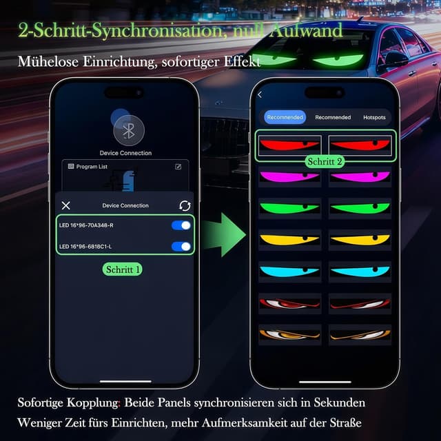 Thumbnail 4 de Auto LED Augen „Teufelsaugen“ – programmierbares USB-LED-Display (2 Stück) für Front- und Heckscheibe, IP68, wasserdicht