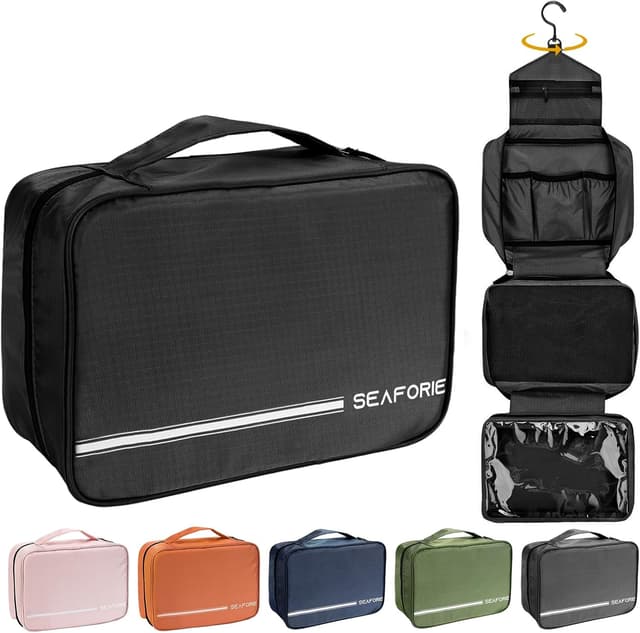 Detalle de Seaforie Hängender Kulturbeutel 4-in-1 (groß, wasserdicht) mit 360° Haken – für Damen & Herren