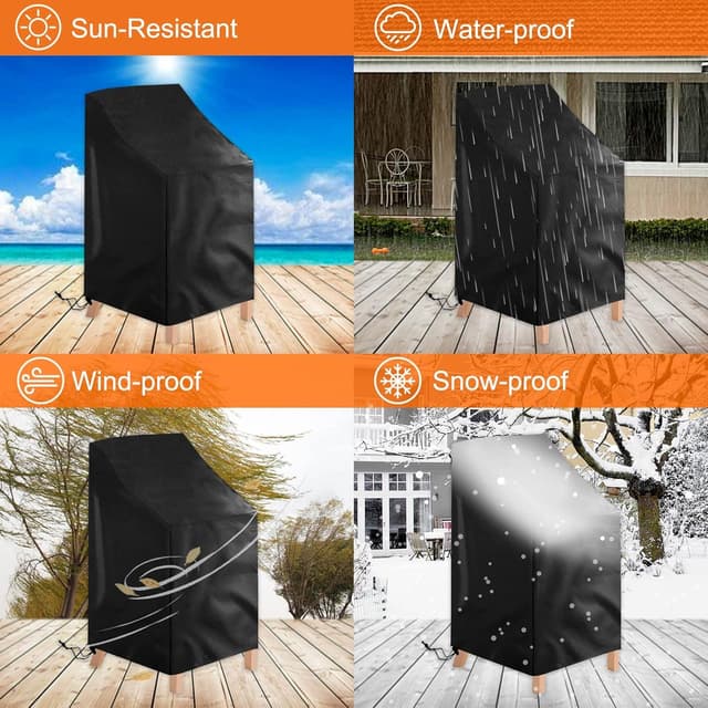 Detalle 2 de Ricyea 2 Pack Waterproof 210D Oxford Garden Stacking Chair Covers (64x64x70/120cm)