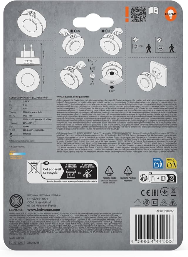 Detalle de OSRAM Lunetta Backlight Ellipse Weiß – mobile Leuchte mit Bewegungsmelder und Nachtlicht