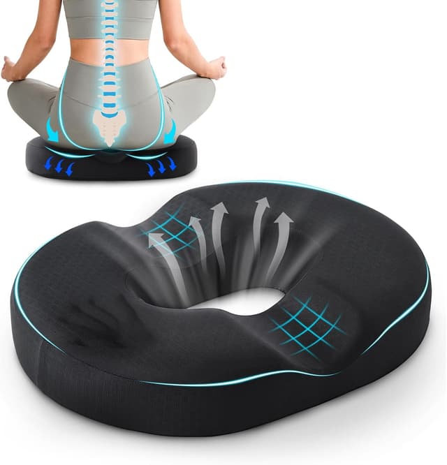 Detalle de BRO Donut Cushion for Haemorrhoids – ergonomic memory foam seat cushion with ice-silk cover