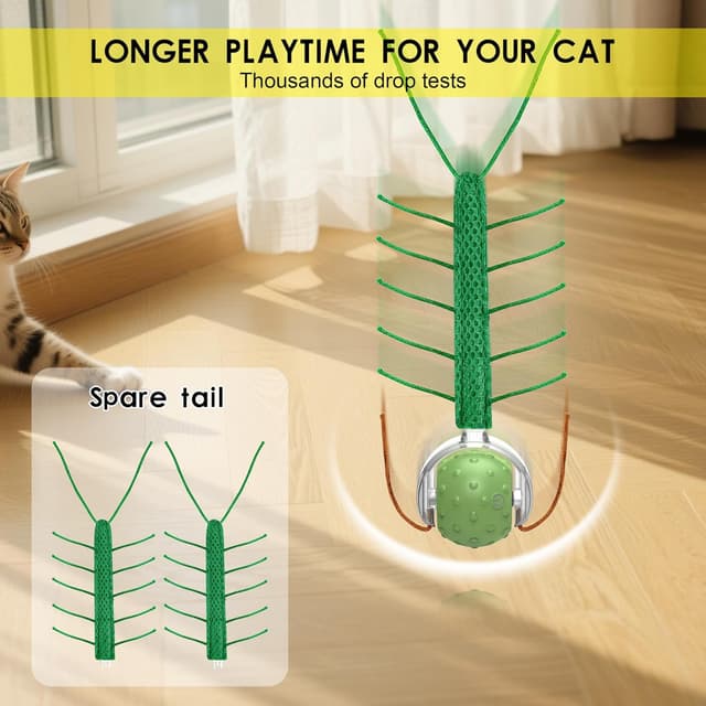 Detalle 2 de PUHOHUN balle de jeu automatique interactive pour chat d’intérieur (3 vitesses, silencieux, USB-C) – Vert