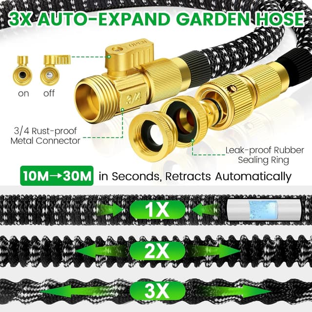 Detalle de Expandable Garden Hose Pipe 100FT with 10-Function Spray Nozzle – flexible, leakproof magic hose for garden & car washing