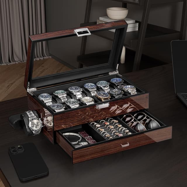 Detalle 2 de BEWISHOME ESSH02Y caja para 12 relojes 🕰