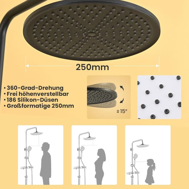 Detalle 2 de Auralum Regendusche Set 250 mm Edelstahl