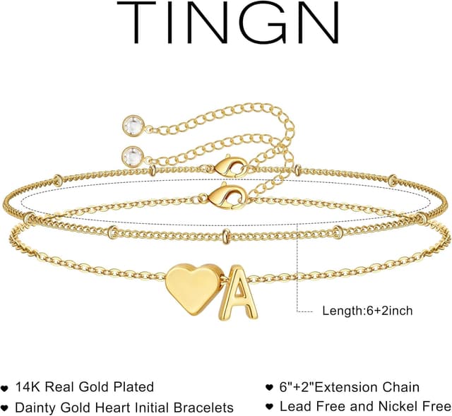 Detalle 2 de Bracelet femme TINGN lettres cœur – doré argenté, plaqué or 14 carats, personnalisable