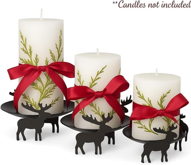 Thumbnail 1 de Reindeer Pillar Candle Holder Set 3-Piece