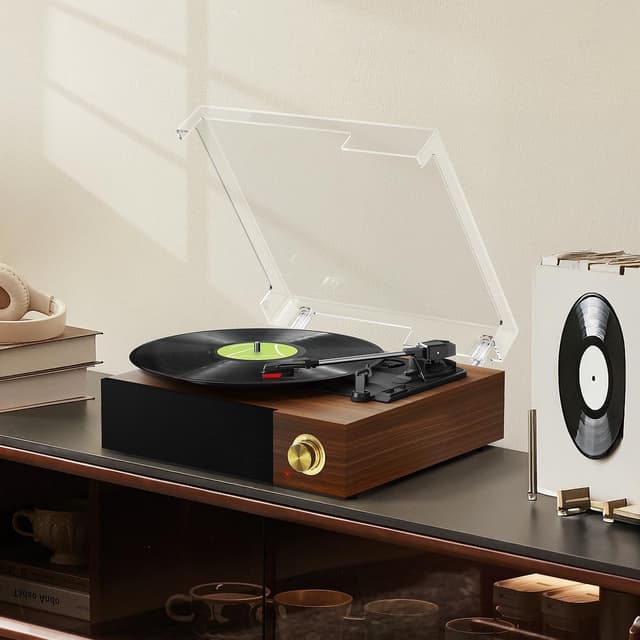 Thumbnail 6 de FYDEE Record Player with Built-in Speakers, Bluetooth and RCA Output (Red Walnut)