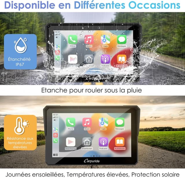 Thumbnail 4 de Carpuride W702 écran GPS moto 7" avec CarPlay sans fil