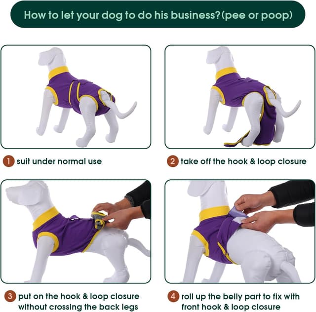 Detalle de Kuoser Hundebody nach OP (Leckschutz) für Rüde & Hündin – atmungsaktiv, waschbar, Lila S