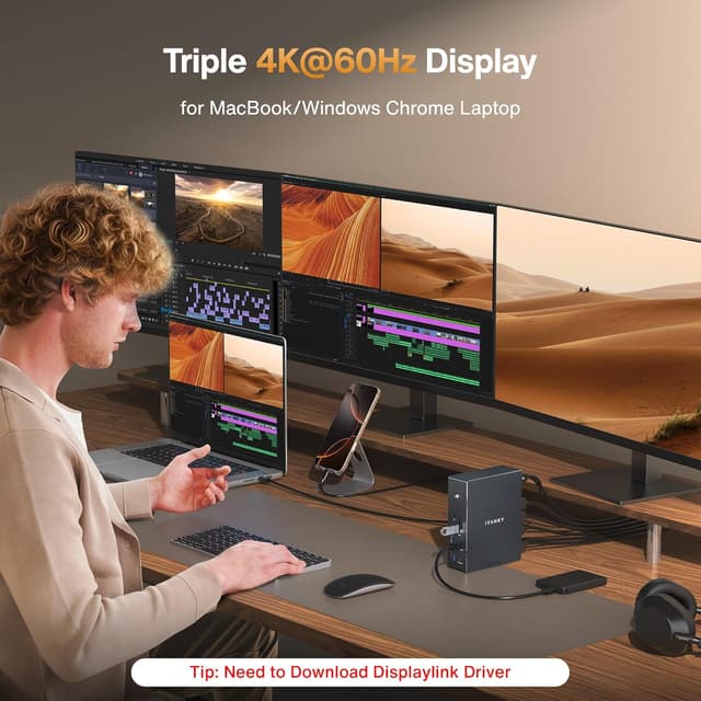 Detalle 2 de iVANKY 20-in-1 DisplayLink Docking Station für MacBook Pro (180W) – Triple 4K@60Hz, 2,5GbE & 3x HDMI