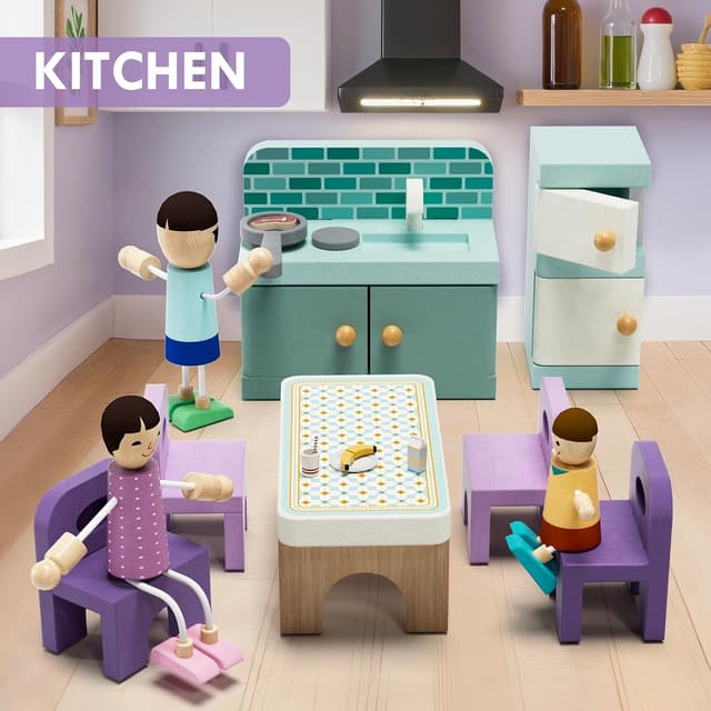 Detalle 2 de Lehoo Castle Wooden Dollhouse 39-piece furniture set