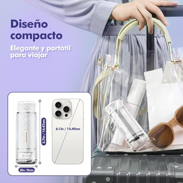 Detalle 2 de Bezvoi Idropulsore Dentale Portatile Senza Fili 180 ml con 5 modalità, IPX7 e ricarica USB-C