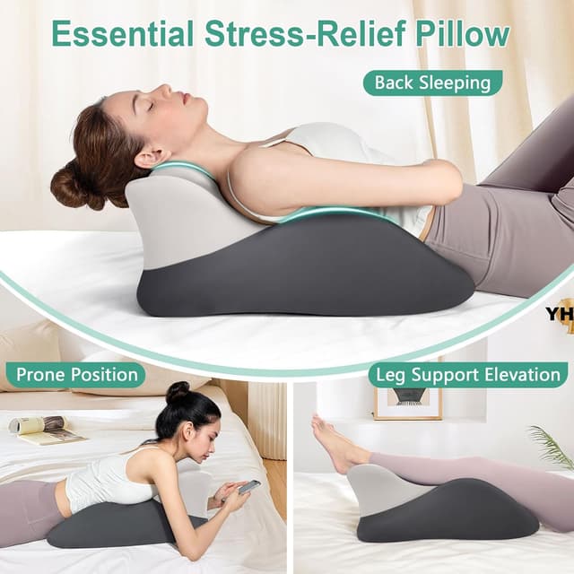 Detalle de JOVELL Memory Foam Prone Pillow (Black/Gray) – wedge body pillow with removable cover