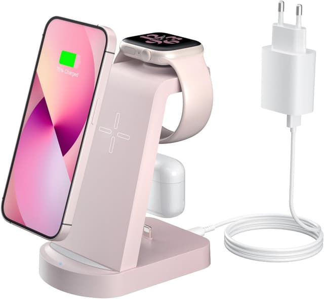 Detalle de INNISTO 3 in 1 caricatore wireless Rosa