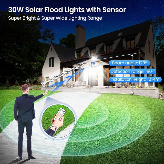 Detalle de Linke 30W Solar Flood Lights Outdoor Motion Sensor (IP66) with Remote Control
