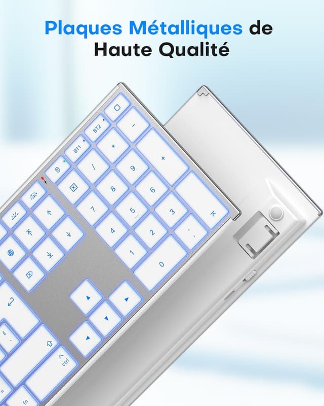 Detalle de OMOTON Clavier sans fil aluminium pour Mac rétroéclairé AZERTY (2,4G & Bluetooth)