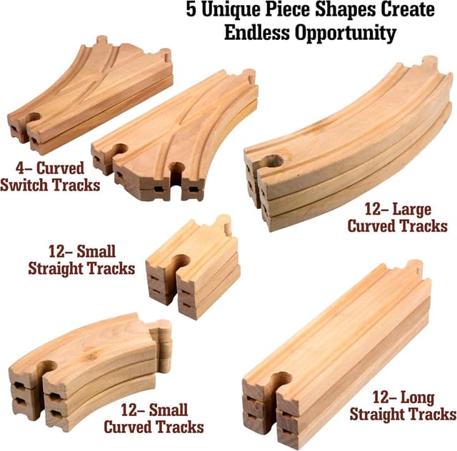 Detalle de Wooden Train Track 52-Piece Set 18ft expansion 🚂