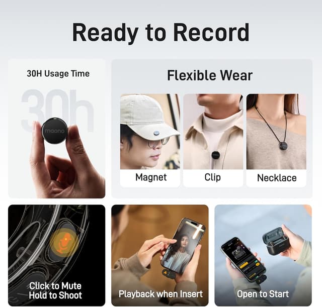 Detalle 2 de MAONO WAVE T5 kabelloses Lavalier Mikrofon 48 kHz