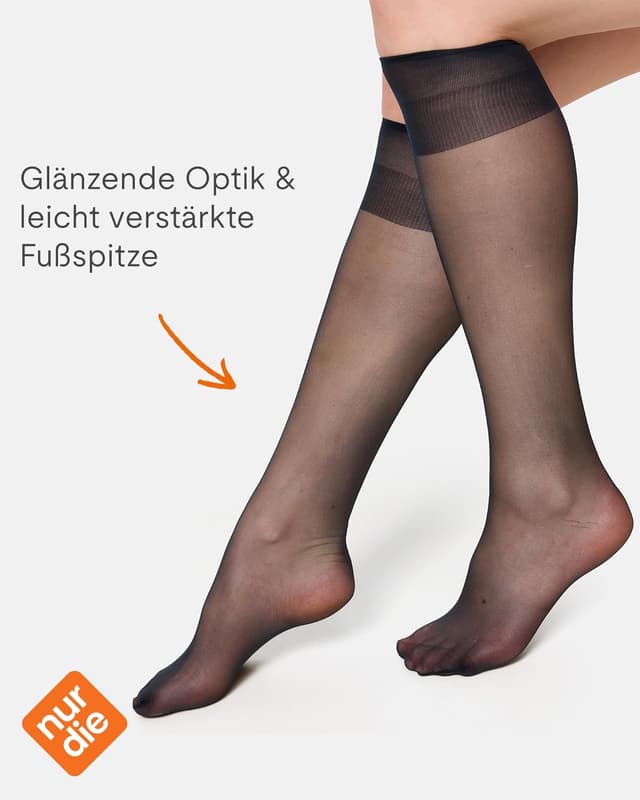 Detalle de Nur Die 5er Pack Knie-Seidenfein 15 DEN transparente Fein-Kniestrümpfe (Nylon) mit Komfortbund
