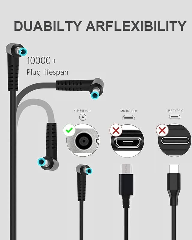 Detalle de ANDHOT 65W Cargador para Portátiles HP ⚡ Compatible con ProBook, Elitebook