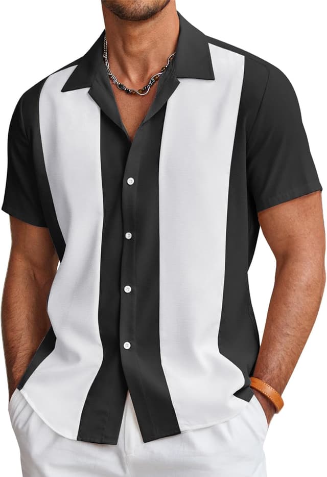 Detalle de COOFANDY Men’s Vintage Bowling Shirt (Short Sleeve Button-Down) – Cuba/Hawaiian Beach Style