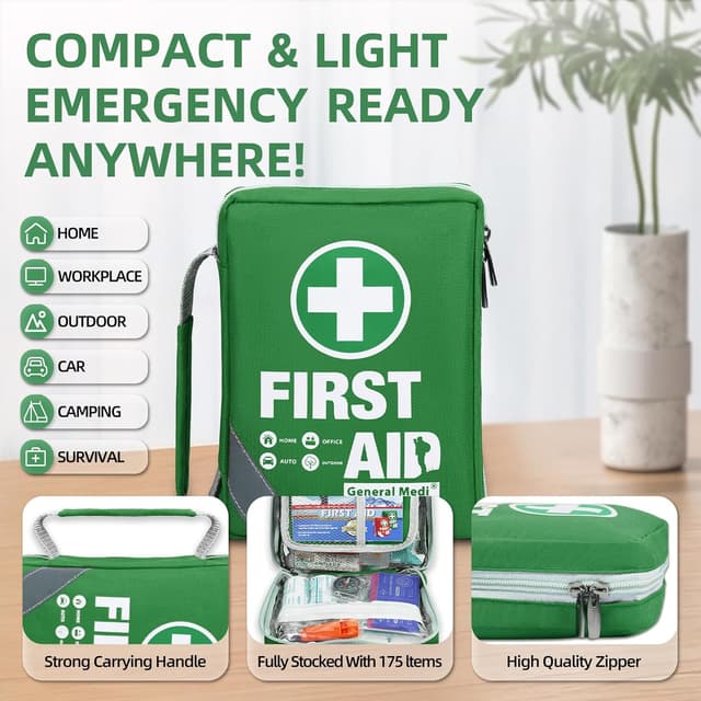 Detalle de General Medi First Aid Kit Compact First Aid Bag (175 pieces) – Reflective bag design